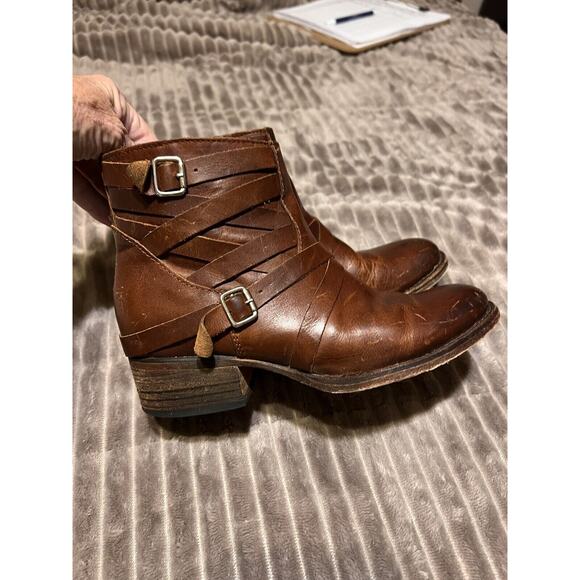 Freebird By Steve Sammi Brown Leather Strappy Ankle Boots 5 Western Boho - Picture 5 of 12